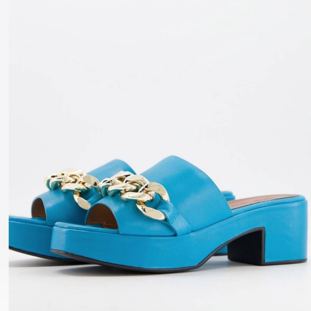 ASOS leather chain platform sandals blue